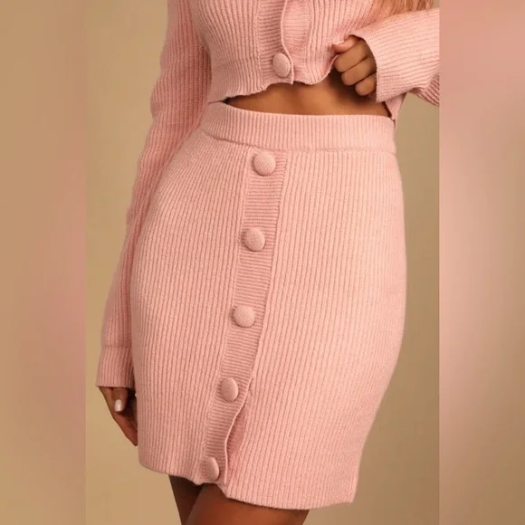 Autumn Scenery Dusty Pink Knit Two-Piece Sweater Mini Dress size M - Picture 5 of 7
